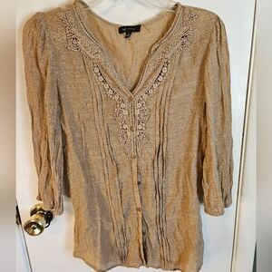 Spense Size Small Button Down Top Tan